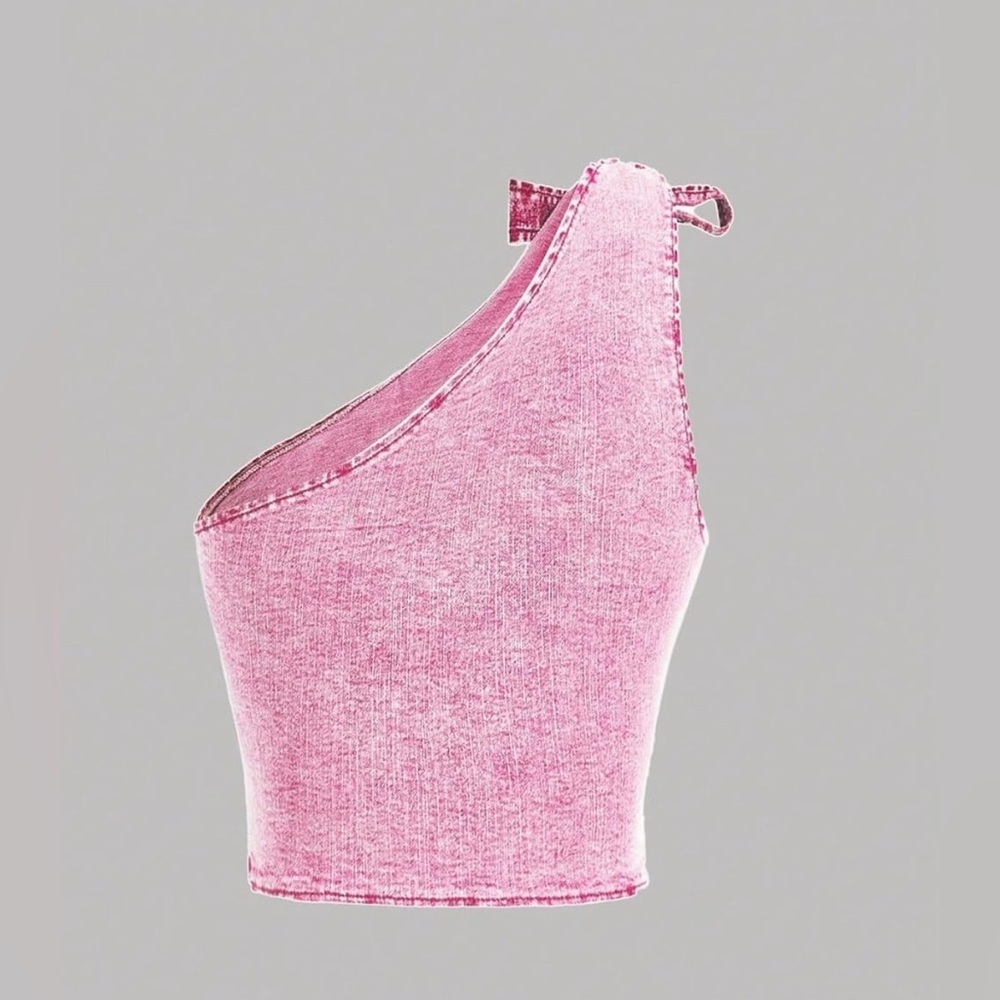 SHEIN Pink One-Shoulder Crop Top - Picture 2 of 8